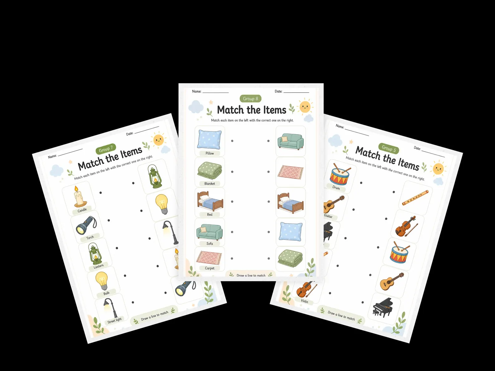 CuteLearner printable Printable Matching Worksheets, Kindergarten Learning Activity, Match the Picture, Educational Pages, Homeschool , Busy book, 40+ PDF — Mat — preview 8